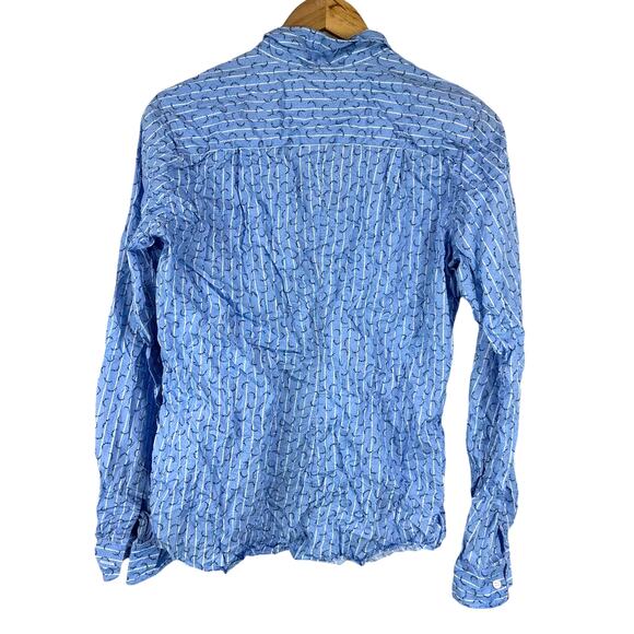 Frank & Eileen Barry Button Up Crinkle Blue Floral Women's Size Large EUC - Picture 2 of 8